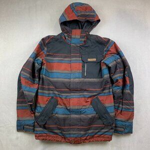 Burton Mens Jacket Small Red Blue Striped Full Zip Poacher Coat Snowboard Winter